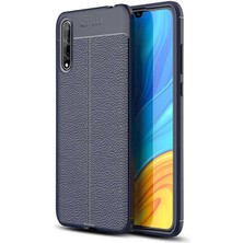 Dlrcase Huawei Y8P Kılıf Niss Silikon Deri Görünümlü + Nano Glass Lacivert