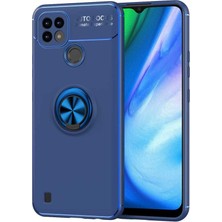 Dlrcase Realme C21 Kılıf Ravel Silikon Yüzüklü Mıknatıslı + Nano Glass Lacivert