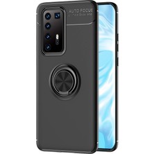 Dlrcase Huawei P40 Pro Kılıf Ravel Yüzüklü Mıknatıslı+Full Ekran Koruyucu Siyah