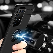 Dlrcase Huawei P40 Pro Kılıf Ravel Yüzüklü Mıknatıslı+Full Ekran Koruyucu Siyah