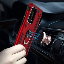 Dlrcase Huawei P40 Pro Kılıf Vega Standlı Yüzüklü Mıknatıslı+Full Ekran Koruyucu Lacivert