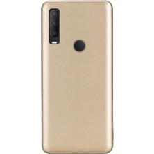 Dlrcase Alcatel 1s 2020 Kılıf Premier Silikon Esnek Koruma+Nano Glass Gold