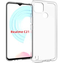 Dlrcase Realme C21 Kılıf Süper Silikon Renksiz + Nano Glass Renksiz