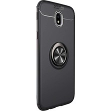 Dlrcase Samsung Galaxy J7 Pro Kılıf Ravel Yüzüklü Mıknatıslı Silikon+Nano Glass Siyah