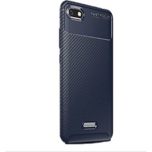 Dlrcase Xiaomi Redmi 6A Kılıf Negro Karbon Dizayn Silikon+Nano Glass Lacivert