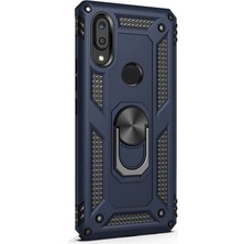 Dlrcase Huawei Y7 2019 Kılıf Vega Standlı Yüzüklü Mıknatıslı+Nano Glass Lacivert