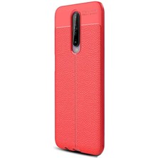 Dlrcase Xiaomi Poco X2 Kılıf Niss Silikon Deri Görünümlü+Nano Glass Kırmızı