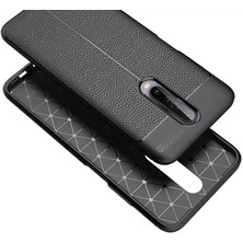 Dlrcase Xiaomi Poco X2 Kılıf Niss Silikon Deri Görünümlü+Nano Glass Kırmızı