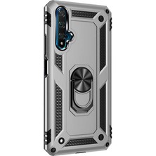Dlrcase Huawei Honor 20 Kılıf Vega Standlı Yüzüklü Mıknatıslı+Nano Glass Gümüş
