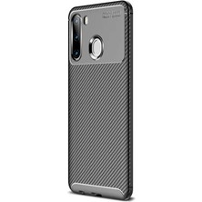 Dlrcase Samsung Galaxy A11 Kılıf Negro Karbon Silikon+Nano Glass Siyah