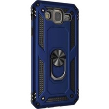 Dlrcase Samsung Galaxy J7 Core Kılıf Tank Vega Standlı Yüzüklü Mıknatıslı+Nano Glass Lacivert