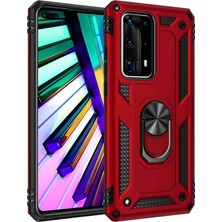 Dlrcase Huawei P40 Pro Kılıf Vega Standlı Yüzüklü Mıknatıslı+Full Ekran Koruyucu Kırmızı