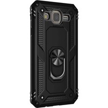 Dlrcase Samsung Galaxy J7 Core Kılıf Tank Vega Standlı Yüzüklü Mıknatıslı+Nano Glass Siyah