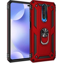 Dlrcase Xiaomi Poco X2 Kılıf Vega Standlı Yüzüklü Mıknatıslı+Nano Glass Kırmızı