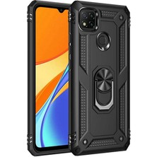 Dlrcase Xiaomi Redmi 9c Kılıf Tank Koruma Vega Standlı Yüzüklü Mıknatıslı+Nano Glass Siyah