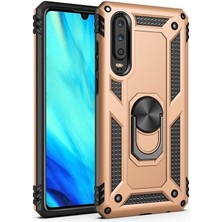 Dlrcase Huawei P Smart Pro 2019 Kılıf Tank Koruma Vega Standlı Yüzüklü Mıknatıslı Gold