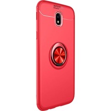 Dlrcase Samsung Galaxy J7 Pro Kılıf Ravel Yüzüklü Mıknatıslı Silikon+Nano Glass Kırmızı