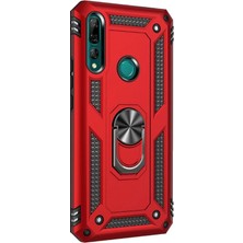 Dlrcase Huawei Y9 Prime 2019 Kılıf Vega Standlı Yüzüklü Mıknatıslı+Nano Glass Kırmızı