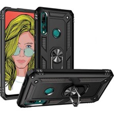 Dlrcase Huawei Y9 Prime 2019 Kılıf Vega Standlı Yüzüklü Mıknatıslı+Nano Glass Kırmızı