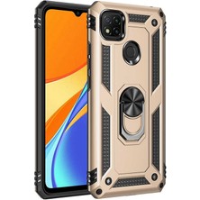 Dlrcase Xiaomi Redmi 9c Kılıf Tank Koruma Vega Standlı Yüzüklü Mıknatıslı Gold