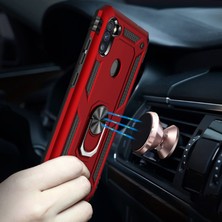 Dlrcase Huawei P Smart Pro 2019 Kılıf Tank Koruma Vega Standlı Yüzüklü Mıknatıslı Kırmızı