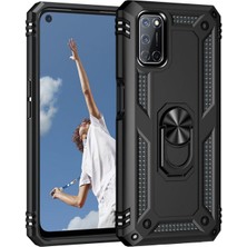 Dlrcase Oppo A92 Kılıf Vega Tank Standlı Yüzüklü Mıknatıslı+Nano Glass Siyah