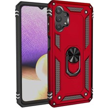 Dlrcase Samsung Galaxy A32 5g Kılıf Vega Tank Koruma Standlı Yüzüklü Mıknatıslı+Nano Glass Kırmızı