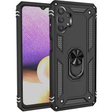 Dlrcase Samsung Galaxy A32 5g Kılıf Vega Tank Koruma Standlı Yüzüklü Mıknatıslı+Nano Glass Siyah