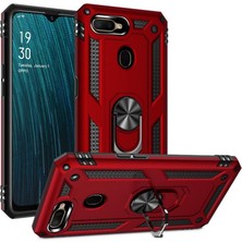 Dlrcase Oppo A12 Kılıf Tank Koruma Vega Standlı Yüzüklü Mıknatıslı+Nano Glass Kırmızı