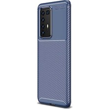 Dlrcase Huawei P40 Pro Kılıf Negro Karbon Dizayn+Full Ekran Koruyucu Lacivert