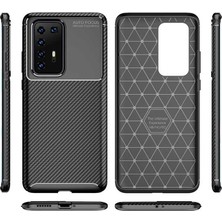 Dlrcase Huawei P40 Pro Kılıf Negro Karbon Dizayn+Full Ekran Koruyucu Lacivert