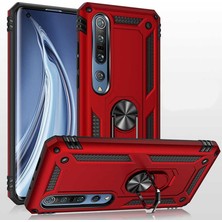 Dlrcase Xiaomi Mi 10 Pro Kılıf Tank Koruma Vega Standlı Yüzüklü Mıknatıslı Kırmızı