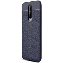 Dlrcase Xiaomi Poco X2 Kılıf Niss Silikon Deri Görünümlü+Nano Glass Lacivert