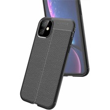 Dlrcase Apple iPhone 11 Pro Max Kılıf Niss Silikon Deri Görünümlü+Nano Glass Lacivert