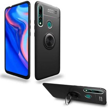 Dlrcase Huawei Y9 Prime 2019 Kılıf Ravel Yüzüklü Mıknatıslı Silikon+Nano Glass Siyah