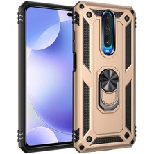 Dlrcase Xiaomi Poco X2 Kılıf Vega Standlı Yüzüklü Mıknatıslı+Nano Glass Gold