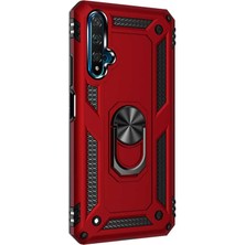 Dlrcase Huawei Honor 20 Kılıf Vega Standlı Yüzüklü Mıknatıslı+Nano Glass Kırmızı