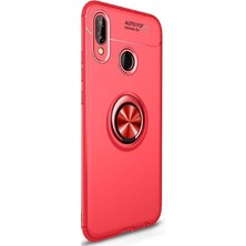 Dlrcase Huawei Honor 10 Lite Kılıf Ravel Yüzüklü Mıknatıslı Silikon+Nano Glass Kırmızı