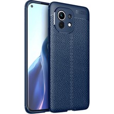 Dlrcase Xiaomi Mi 11 Kılıf Niss Deri Görünümlü Silikon+Full Ekran Koruyucu Lacivert