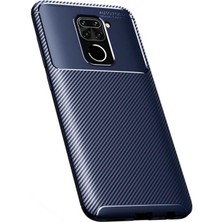 Dlrcase Xiaomi Redmi Note 9 Kılıf Negro Karbon Dizayn Silikon+Nano Glass Lacivert