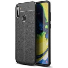 Dlrcase Samsung Galaxy A11 Kılıf Niss Silikon Deri Görünümlü Siyah