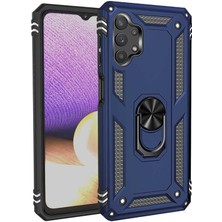 Dlrcase Samsung Galaxy A32 5g Kılıf Vega Tank Koruma Standlı Yüzüklü Mıknatıslı+Nano Glass Lacivert