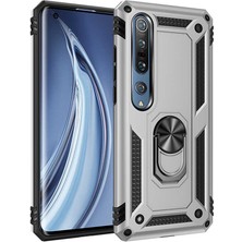 Dlrcase Xiaomi Mi 10 Pro Kılıf Tank Koruma Vega Standlı Yüzüklü Mıknatıslı Gümüş