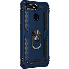 Dlrcase Oppo Ax7 Kılıf Vega Standlı Yüzüklü Mıknatıslı Silikon+Nano Glass Lacivert