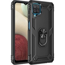 Dlrcase Samsung Galaxy A12 Kılıf Tank Koruma Vega Standlı Yüzüklü Mıknatıslı Siyah