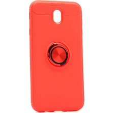 Dlrcase Samsung Galaxy J7 Pro Kılıf Ravel Standlı Yüzüklü Mıknatıslı Kırmızı