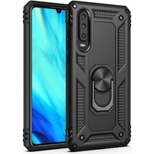 Dlrcase Huawei P Smart Pro 2019 Kılıf Tank Koruma Vega Standlı Yüzüklü Mıknatıslı Siyah