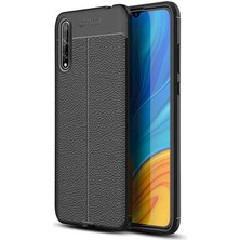 Dlrcase Huawei Y8P Kılıf Niss Silikon Deri Görünümlü + Nano Glass Siyah