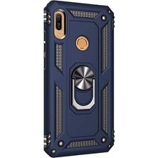 Dlrcase Huawei Honor 8A Kılıf Vega Standlı Yüzüklü Mıknatıslı+Nano Glass Lacivert