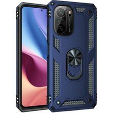 Dlrcase Xiaomi Mi 11I Kılıf Vega Tank Koruma Standlı Yüzüklü Mıknatıslı+Nano Glass Lacivert